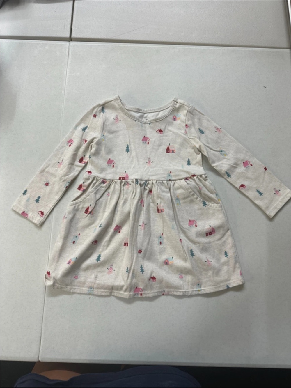 Garanimals Cream Long-Sleeve Dress with Pink Village Print